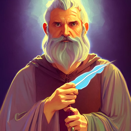Munich, Germany, 01.11.2022: Illustrated Portrait of Merlin the Wizard. High quality illustrationのeditorial素材