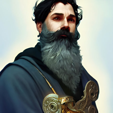 Munich, Germany, 01.11.2022: Illustrated Portrait of Merlin the Wizard. High quality illustrationのeditorial素材