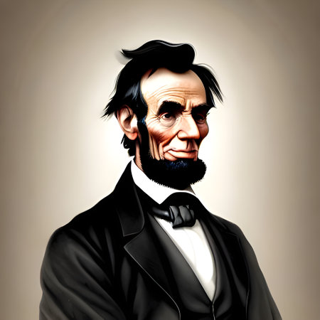 Munich, Germany, 01.11.2022: Illustrated Portrait of Abraham Lincoln . High quality illustrationのeditorial素材