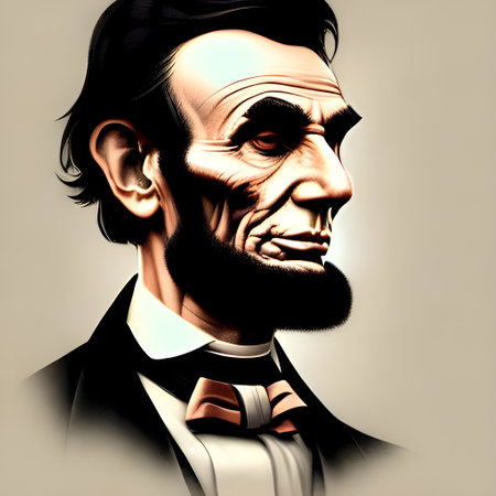 Munich, Germany, 01.11.2022: Illustrated Portrait of Abraham Lincoln . High quality illustrationのeditorial素材