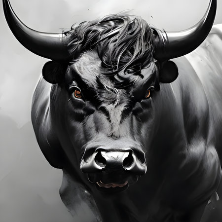 Illustration of a dark charging Bull. High quality illustrationの写真素材
