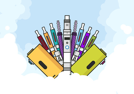 Vaping illustration of vaporizer and accessories, vapeのイラスト素材