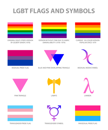 LGBT movements pride symbols and flags set, vector illustrationのイラスト素材