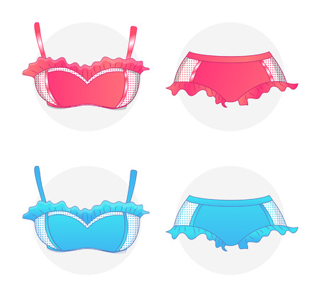 Blue and pink sexy swimwear, female lingerie, icon set, vector illustrationのイラスト素材