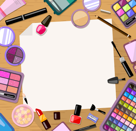 Cosmetic frame background. Bright trendy flat style product. Card and invitation, placard, banner template., vector illustrationのイラスト素材