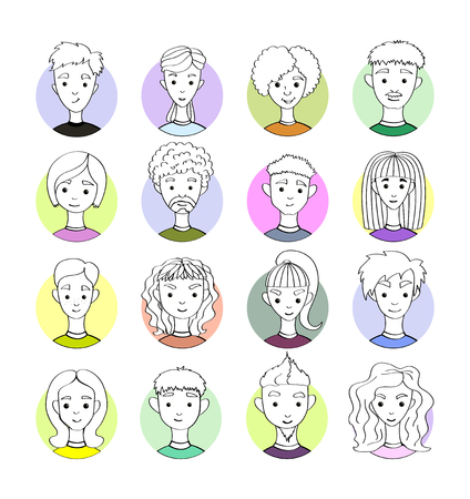 Set images of people's faces. International different people characters, avatars profile pictures, illustrationのイラスト素材
