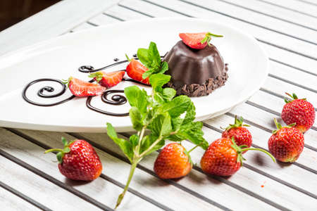 chocolate dessert with strawberryの写真素材