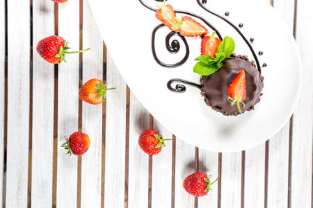 chocolate dessert with strawberryの写真素材