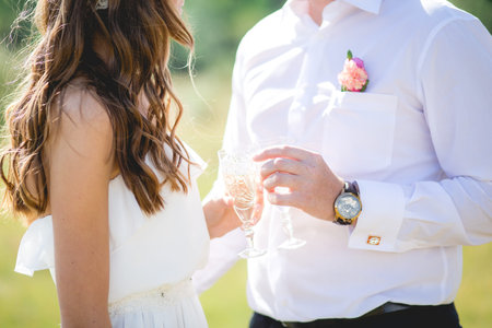 Wedding couple holding hands