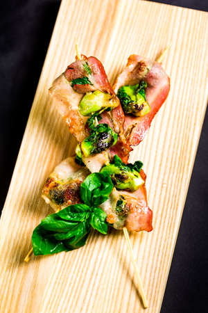 crispy organic heritage smoked bacon from a local organic farmの写真素材