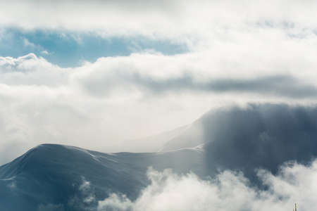 Beautiful winter landscape with snow-topped mountains. Ski resortの写真素材