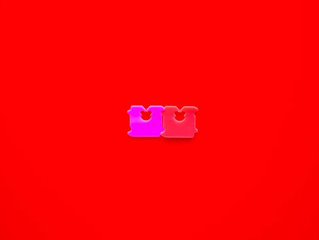 Price Tag Bread Clip and red background. The color of plastic tags on bread bag use to tell you which day of the week bread was bakedの写真素材
