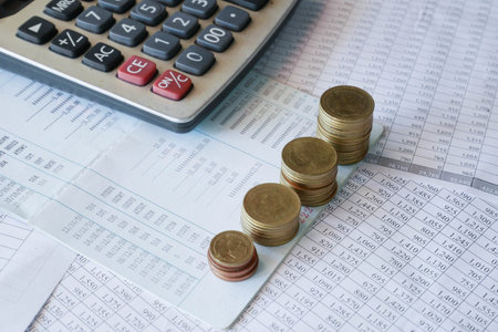 Business Finance and Money concept, Money coin stack with backgroundの写真素材