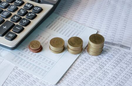 Business Finance and Money concept, Money coin stack with backgroundの写真素材