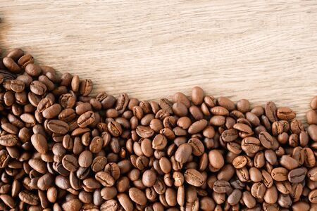 Roasted coffee beans background. Top view. organic coffeeの写真素材