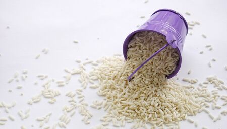 rice food, organic grain rice white background.の写真素材