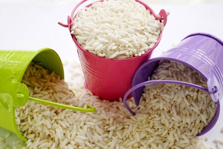 rice food, organic grain rice white background.の写真素材