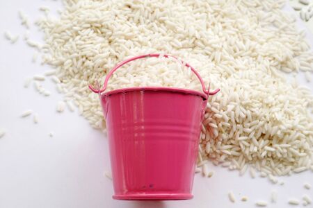 rice food, organic grain rice white background.の写真素材