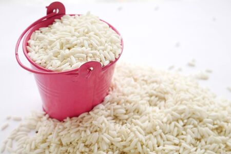 rice food, organic grain rice white background.の写真素材