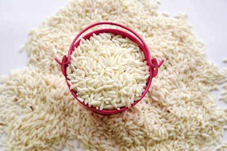 rice food, organic grain rice white background.の写真素材