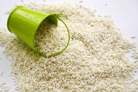 rice food, organic grain rice white background.の写真素材