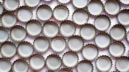 close up of bottle caps.