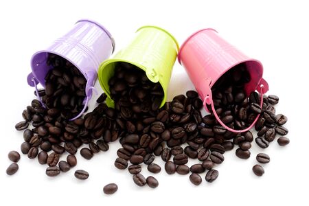 organic coffee beans in bucket. coffee seedの写真素材