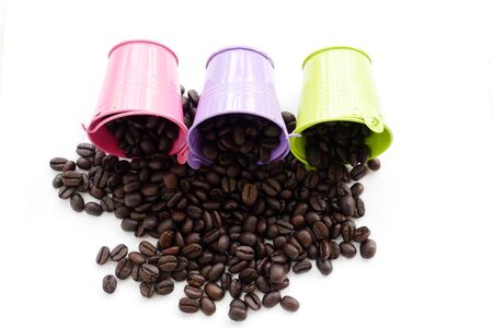 organic coffee beans in bucket. grain coffee seedの写真素材