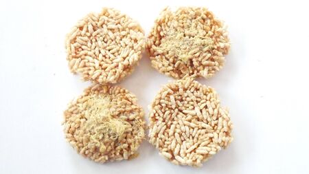 rice cookie on white backgroundの写真素材
