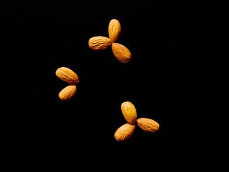Group Almonds isolated on white background.
