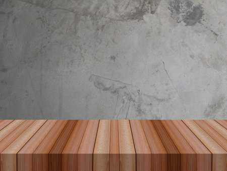 Empty top shelves or table wood on concrete wall background For product and some thing