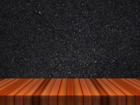 Empty top shelves or table wood on asphalt stone background For product and some thing