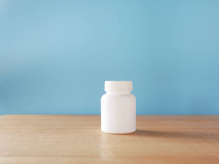 medical pills on blue background