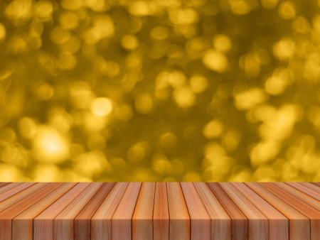Wood table top on bokeh light abstract background can be used for montage or display your products