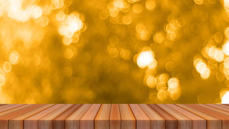 Wood table top on bokeh light abstract background can be used for montage or display your productsの写真素材