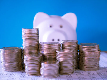 piggy bank and gold coins concept save money