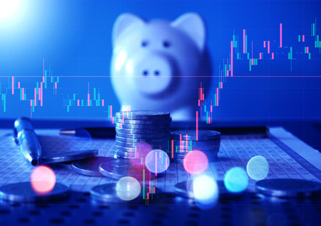 graph coins for finance and business conceptの写真素材