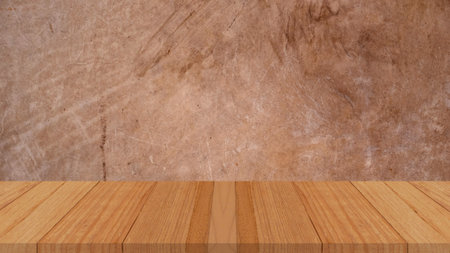 wood plank or wood floor with concrete wall texture background use for product display.