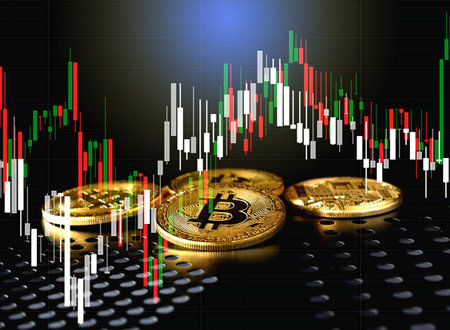 bitcoin with trading graph, financial investment concept can be use as background