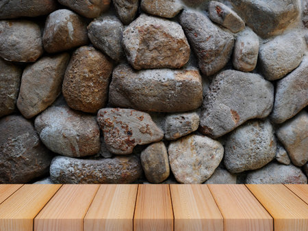 wooden floor and stone wall background