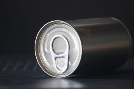 Aluminum can on background. blur tinned on table