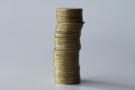 stack coins on the tableの写真素材
