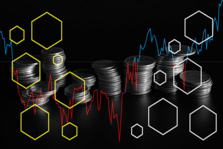 money coin with trading graph, financial investment concept can be use as background
