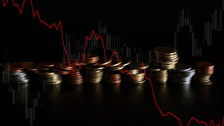 money coin with trading graph, financial investment concept can be use as backgroundの写真素材