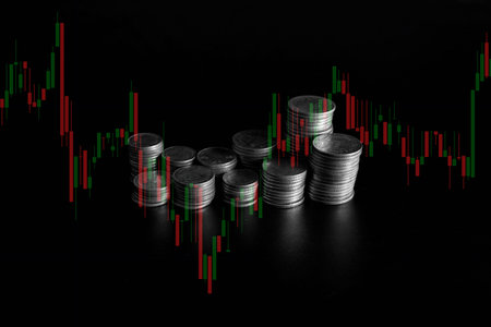 money coin with trading graph, financial investment concept can be use as background