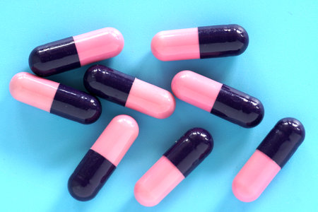 veterinary medicine, animal drug on blue backgroundの写真素材