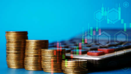 Bull market trend. Cryptocurrency. Bitcoin Stock Growth. Chart shows a strong increase in the price of bitcoin. Investing in virtual assets. Investment platform with charts and bitcoinの写真素材