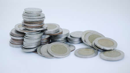 coins on white backgroundâの写真素材