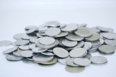 stack coins concept save money. coins on white backgroundâの写真素材