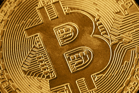 bitcoin on black background, cryptography digital moneyの写真素材